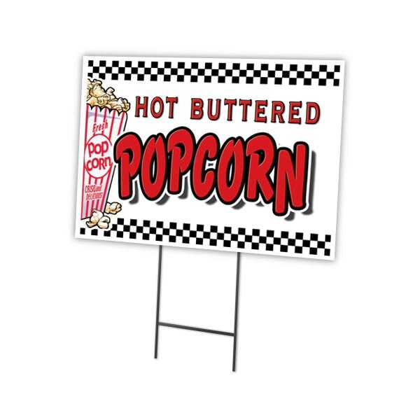 Popcorn Yard Sign & Stake outdoor plastic coroplast window, C-1824 Popcorn